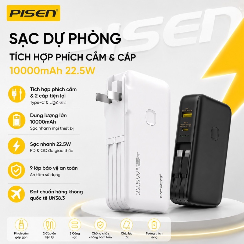 Pin dự phòng kiêm củ sạc PISEN QUICK