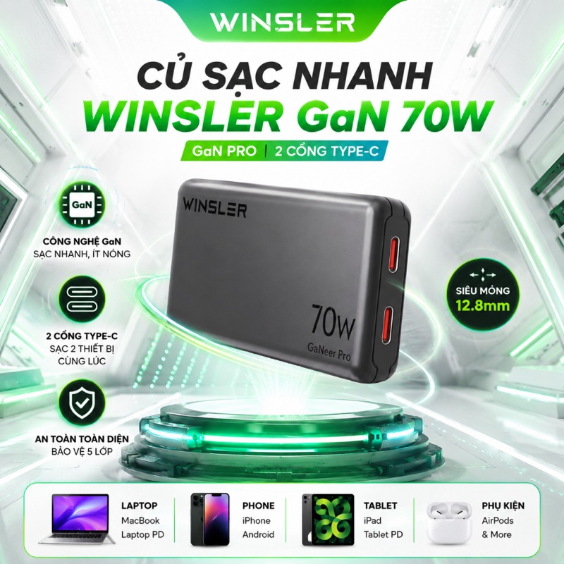 Củ sạc nhanh Winsler 70W GaN